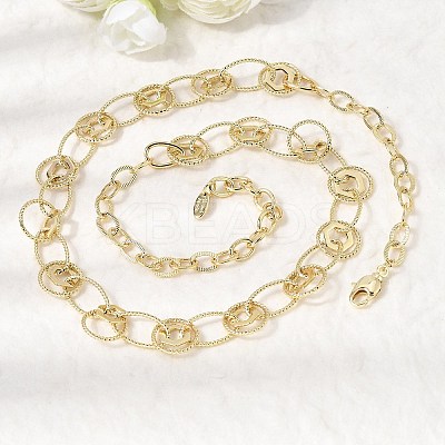 Brass Textured Rind Link Chain Necklaces NJEW-L013-06G-1