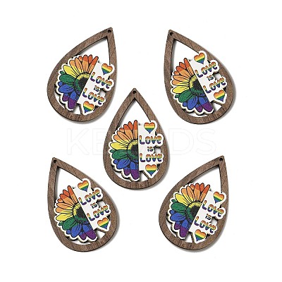 Rainbow/Pride Flag Theme Single Face Printed Aspen Wood Big Pendants WOOD-G014-02F-1