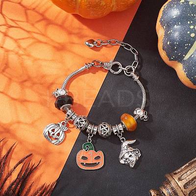 Halloween Alloy Enamel Charm Bracelets BJEW-JB12008-1