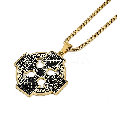 201 Stainless Steel Goth Knot Cross Pendant Box Chain Necklaces LS-NJEW-M010-05G-1