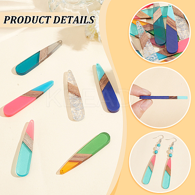 12Pcs 6 Colors Resin & Walnut Wood Big Pendants RESI-HY0001-17-1
