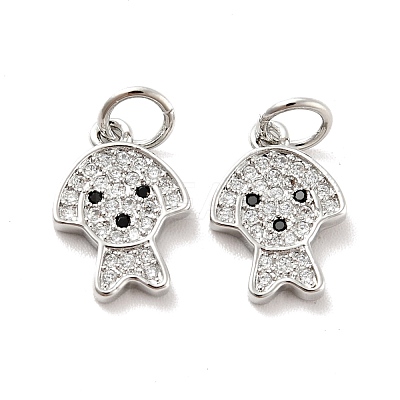 Dog Brass Micro Pave Clear Cubic Zirconia Charms KK-G425-14P-1
