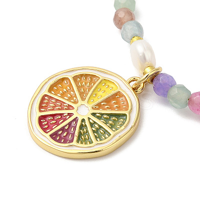 Brass Enamel Orange Citrus Slice Pendant Necklace NJEW-G099-04G-1
