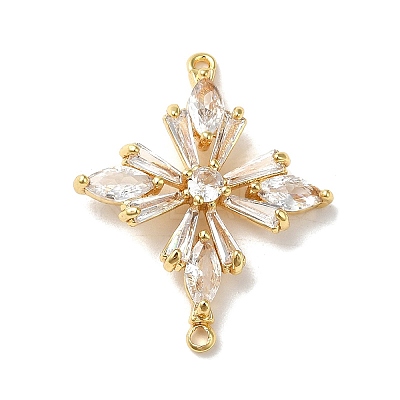 Brass Pave Clear Glass Rhinestone Connector Charms KK-B079-14G-1