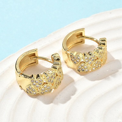 Heart Brass Micro Pave Cubic Zirconia Hoop Earrings EJEW-A132-10G-02-1