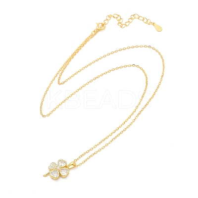 925 Sterling Silver Pave Clear Cubic Zirconia Clover Pendant Necklaces for Women NJEW-G168-01G-1
