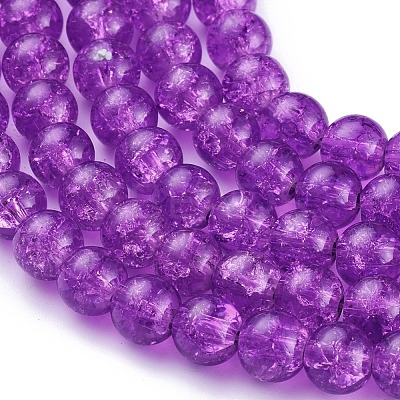 Blue Violet Crackle Glass Round Beads Strands for DIY Jewelry X-CCG-Q001-8mm-12-1
