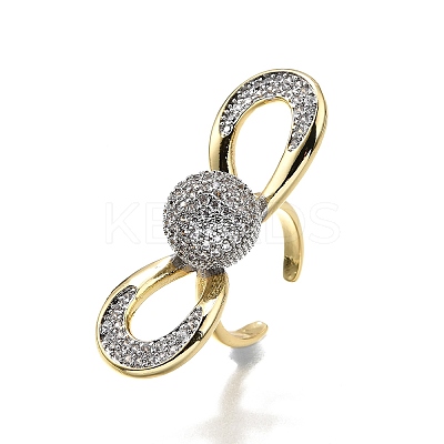 Brass Micro Pave Clear Cubic Zirconia Cuff Rings for Women RJEW-U051-01A-G-1
