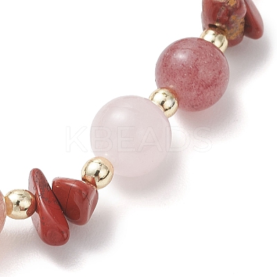 Natural Strawberry Quartz & Madagascar Rose Quartz & Red Jasper Beads Stretch Bracelets for Women BJEW-JB13187-1