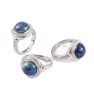Natural Lapis Lazuli Round Adjustable Rings RJEW-K271-04P-11-1
