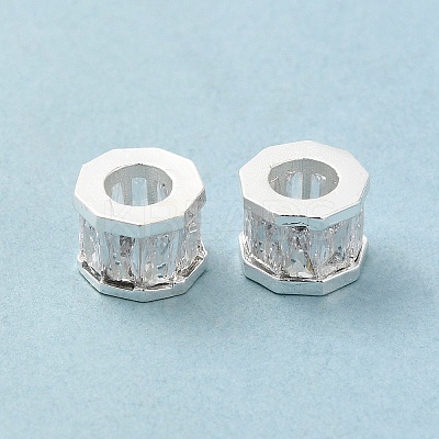 Rack Plating Brass Micro Pave Cubic Zirconia European Beads KK-F866-09S-1