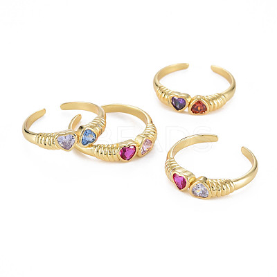 Brass Micro Pave Colorful Cubic Zirconia Cuff Rings RJEW-S044-157-NF-1