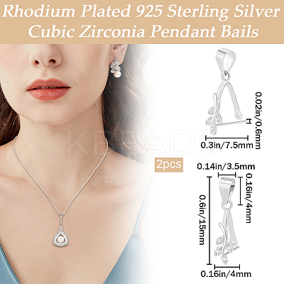 2Pcs Rhodium Plated 925 Sterling Silver Ice Pick Pinch Bails STER-BBC0006-42-1