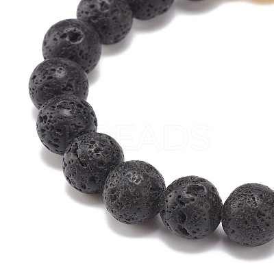 Natural Lava Rock & Weathered Agate(Dyed) Round Beaded Stretch Bracelet BJEW-JB08399-02-1