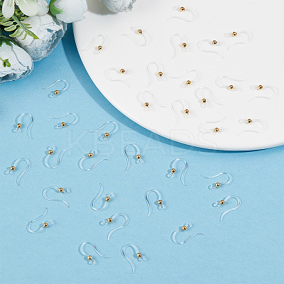 Eco-Friendly Plastic Earring Hooks, with 304 Stainless Steel Beads and  Horizontal Loop, Round, Silver, 15.5x8x0.7mm, Hole: 1.2mm, 24 Gauge, Pin:  0.5mm