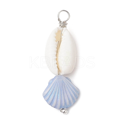 Natural Cowrie Shell & Plastic Shell Shape Pendants PALLOY-JF03795-1