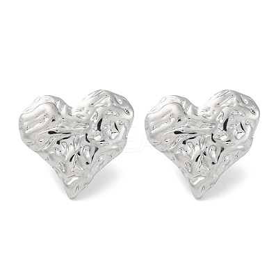 304 Stainless Steel Textured Heart Stud Earrings EJEW-D281-17S-1