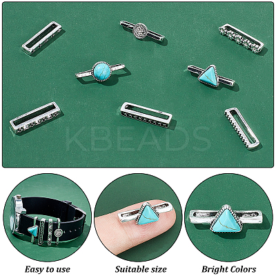 8Pcs 8 Style Half Round & Triangle Synthetic Turquoise Watch Band Charms Set MOBA-PH0001-12-1