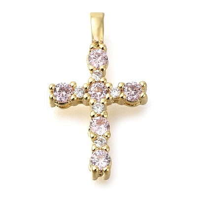 Brass Pave Clear Cubic Zirconia Pendants KK-M101-01G-04-1