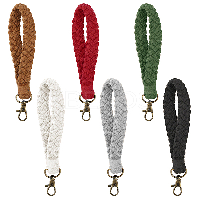 6Pcs 6 Colors Cotton Braided Wristlet Straps KEYC-GL0001-14-1