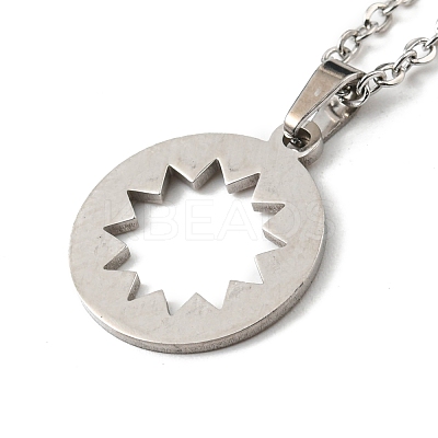 Non-Tarnish 201 Stainless Steel Hollow Sun Pendant Necklace with Cable Chains NJEW-Q317-31P-1