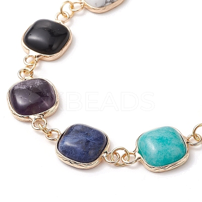 Natural Square Gemstone Link Bracelets BJEW-JB10982-1