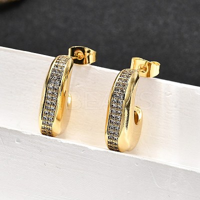 Brass Micro Pave Clear Cubic Zirconia Stud Earrings for Women EJEW-U056-01B-G-1