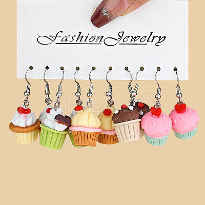 6 Styles Cute Miniature Dessert Food Resin Plastic Dangle Earrings Set FS-WGC6E73-01-1
