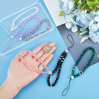 6Pcs 6 Colors Glass & Rhinestone Beaded Phone Hand Strap Chains AJEW-GF0008-56-1