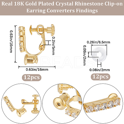 12Pcs Brass with Crystal Rhinestone Clip-on Earring Findings KK-BBC0010-60-1