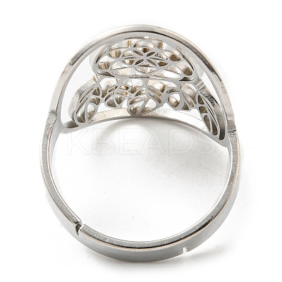 Non-Tarnish Adjustable 304 Stainless Steel Woven Web/Net with Feather Ring RJEW-F149-05P-1