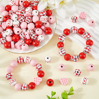 200Pcs 5 Styles Natural Wooden Beads WOOD-PA0001-37-1
