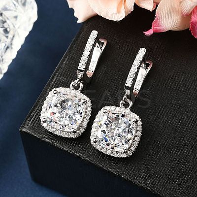 925 Sterling Silver Micro Pave Cubic Zirconia Dangle Hoop Earrings EJEW-F371-01A-01-1