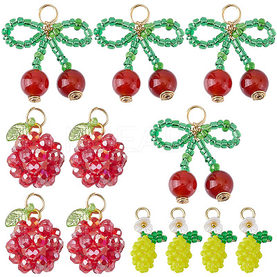 12Pcs 3 Styles Glass Seed Beaded Pendants GLAA-SC0003-1
