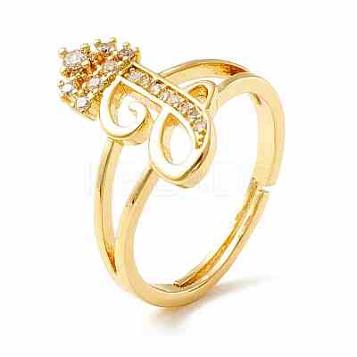 Clear Cubic Zirconia Initial Letter with Crown Adjustable Ring RJEW-M139-17J-1