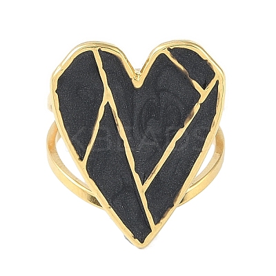 Ion Plating(IP) 304 Stainless Steel Enamel Heart Cuff Finger Rings RJEW-L107-070G-02-1
