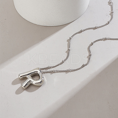 1pc Brass Chain with Alloy Letter Pendants Necklaces NJEW-LP0001-41R-P-1