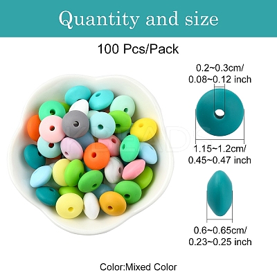 100Pcs 25 Styles Rondelle Food Grade Eco-Friendly Silicone Abacus Beads SIL-YW0001-36-1