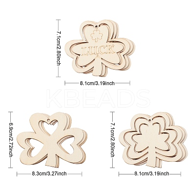 3 Sets 3 Styles Saint Patrick's Day Theme Wood Big Pendant Decorations HJEW-CJ0001-05-1