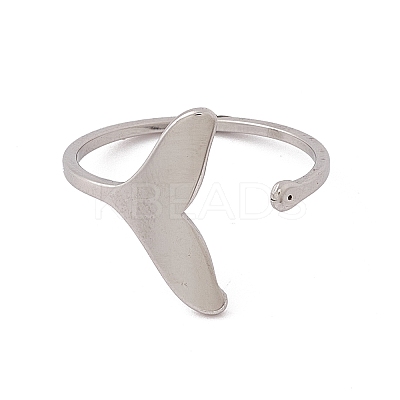 Non-Tarnish 201 Stainless Steel Whale Tail Shape Open Cuff Ring for Women RJEW-C045-09P-1