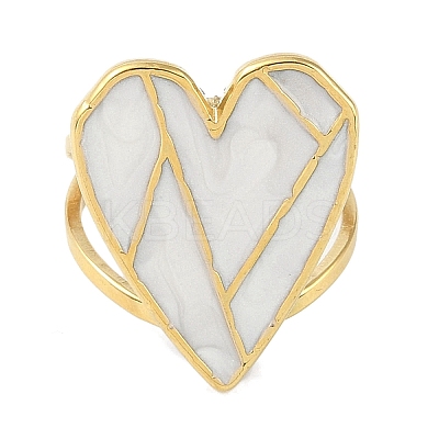 Ion Plating(IP) 304 Stainless Steel Enamel Heart Cuff Finger Rings RJEW-L107-070G-01-1