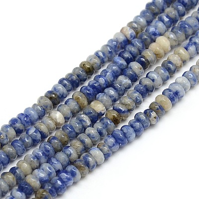 Faceted Natural Blue Spot Jasper Rondelle Bead Strands G-M065-4mm-06-1