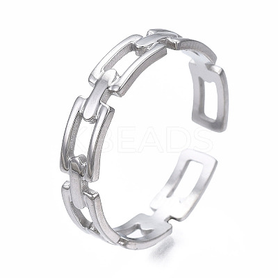 Non-Tarnish 304 Stainless Steel Rectangle Wrap Open Cuff Ring LS-RJEW-T023-70P-1