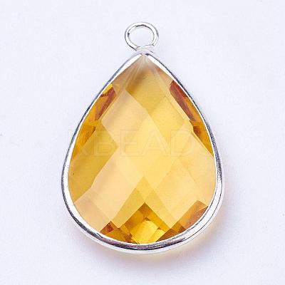 Silver Color Plated Brass Glass Teardrop Pendants GLAA-M006-A-20S-1