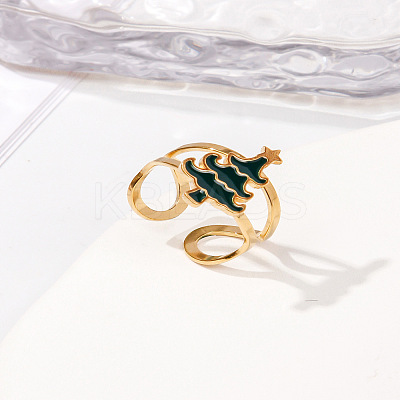 304 Stainless Steel with Enamel Cuff Rings for Women LS-RJEW-Z116-01G-02-1