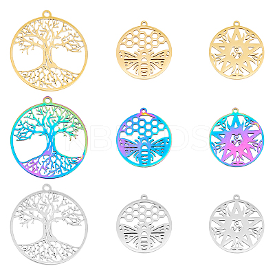 18Pcs 9 Style 304 Stainless Steel Pendant STAS-FH0001-77-1