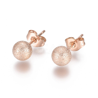 Ion Plating(IP) 304 Stainless Steel Stud Earrings EJEW-L215-58D-RG-1
