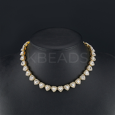 1Pc Heart Zinc Alloy Crystal Rhinestone Cup Chain Tennis Necklaces for Women NJEW-SP0001-06G-1