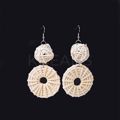 Handmade Cane Woven Beads Dangle Earrings EJEW-JE03039-1