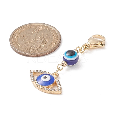 Evil Eye Alloy Enamel with Rhinestone Pendant Decoration HJEW-JM01040-02-1